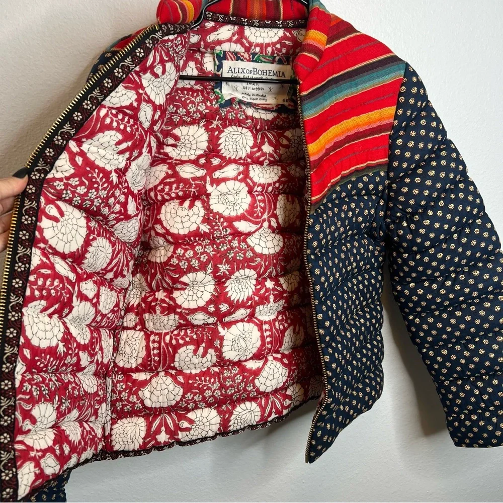 Alix of Bohemia Cody Patchwork Polka Dot Puffer Jacket Small - Picture 9 of 13
